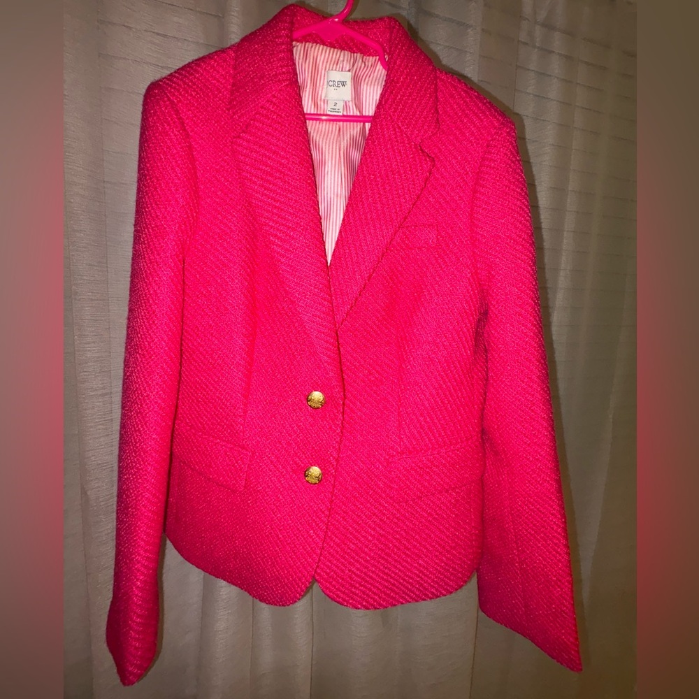 J. Crew Bold Pink Blazer with Gold Accents